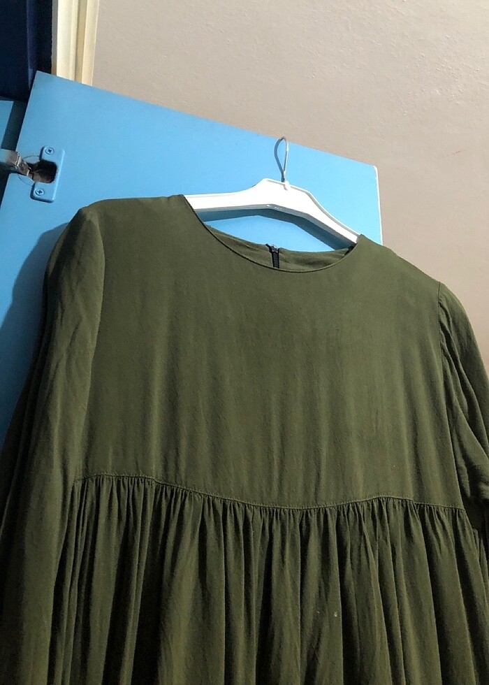 yeşil robalı elbise tesettür  - Görsel 4