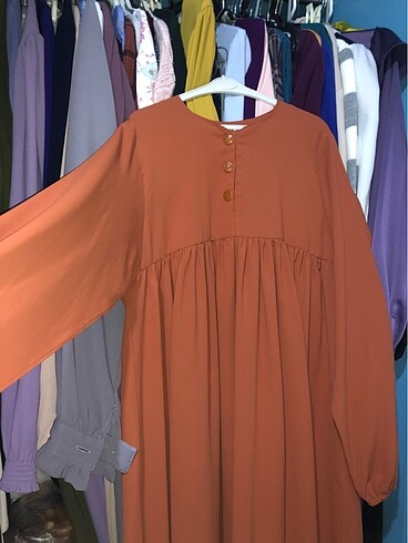 kiremit rengi robalı elbise kahverengi tesettür  - Görsel 5