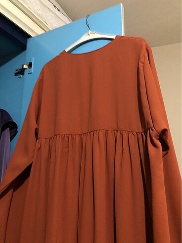 kiremit rengi robalı elbise kahverengi tesettür  - Görsel 8