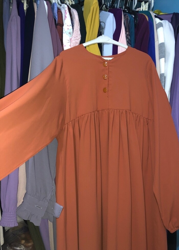 kiremit rengi robalı elbise kahverengi tesettür  - Görsel 5