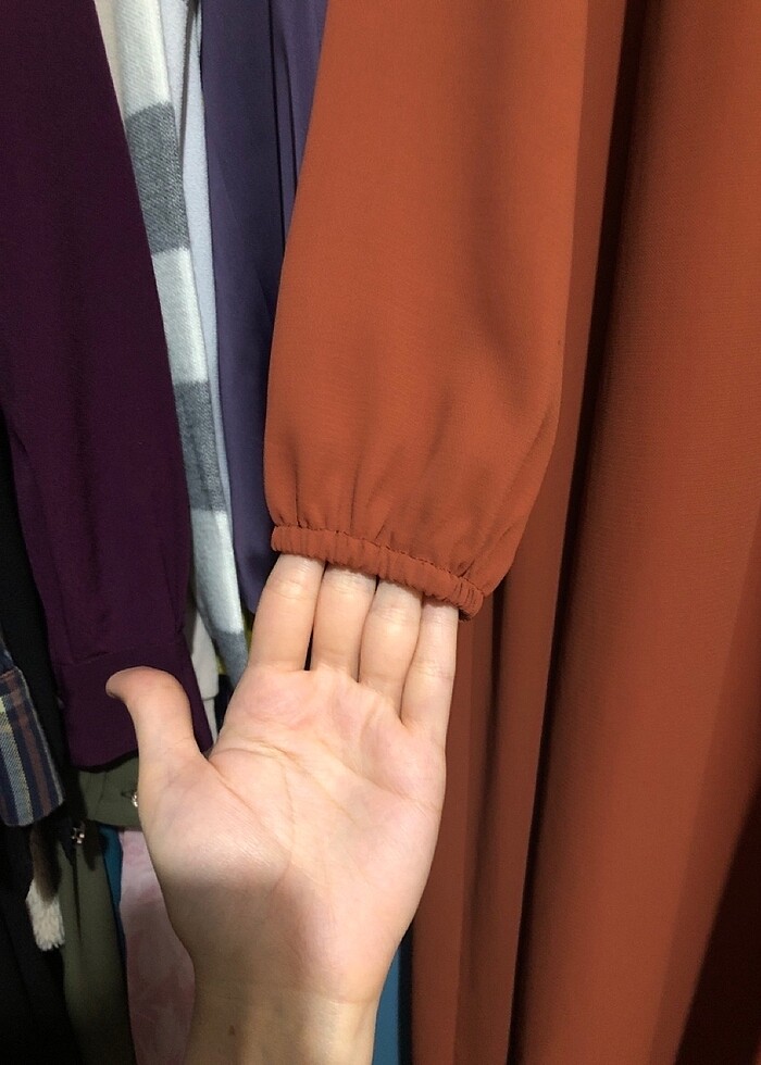 kiremit rengi robalı elbise kahverengi tesettür  - Görsel 2