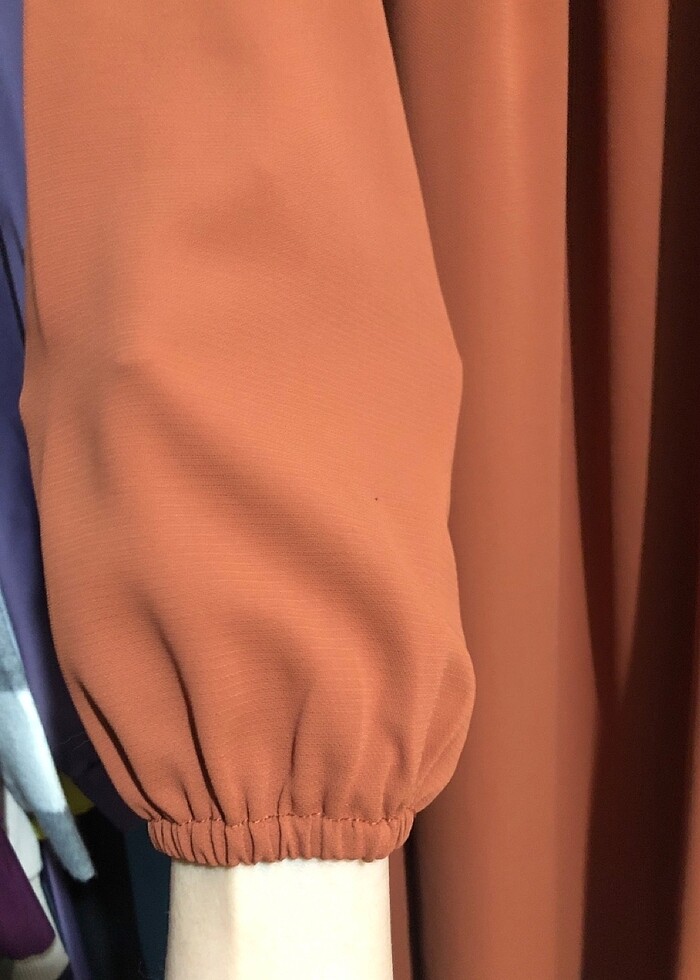 kiremit rengi robalı elbise kahverengi tesettür  - Görsel 3