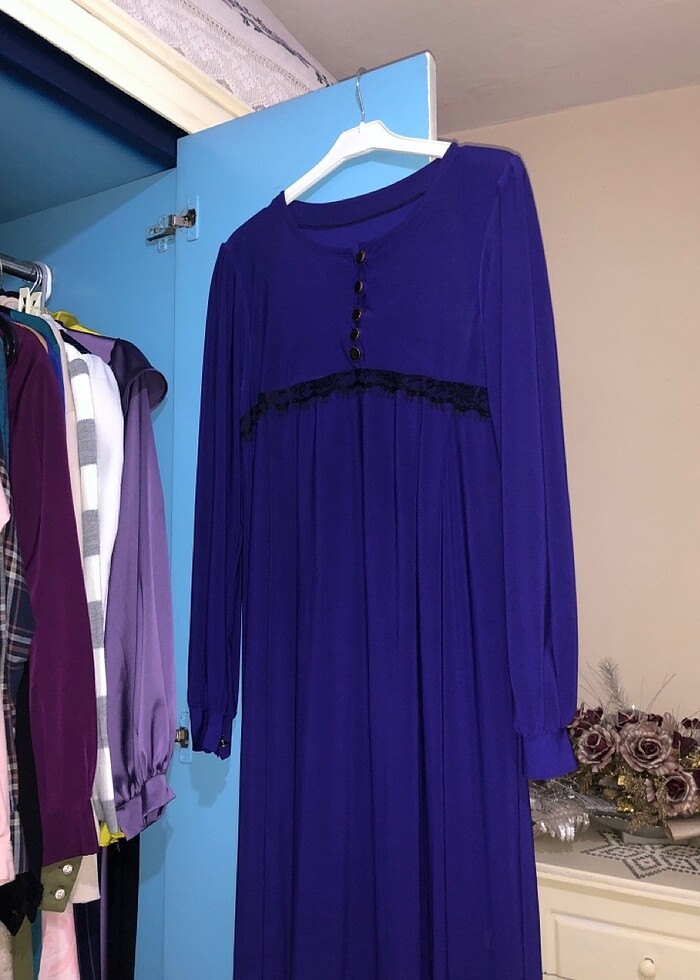 mor derin mor robalı elbise tesettür  - Görsel 3