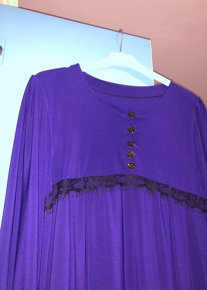 mor derin mor robalı elbise tesettür  - Görsel 2