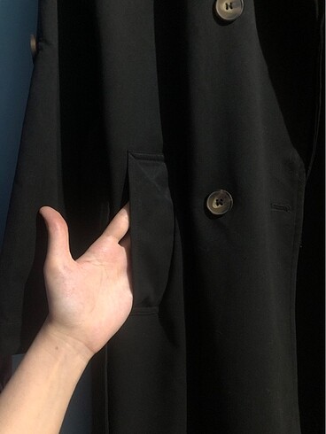 siyah trençkot kaban suitici oversize genişkalıp uzun DeFacto - Görsel 7