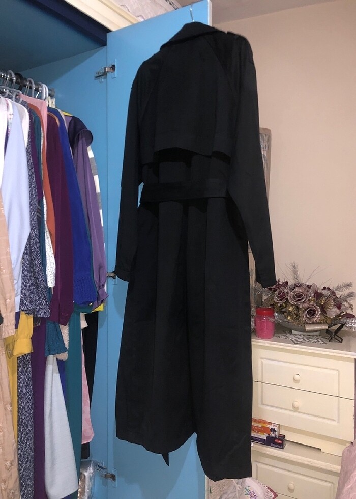 siyah trençkot kaban suitici oversize genişkalıp uzun DeFacto - Görsel 3