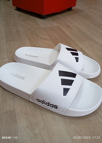 Beyaz Adidas Erkek Spor Terlik Velcro