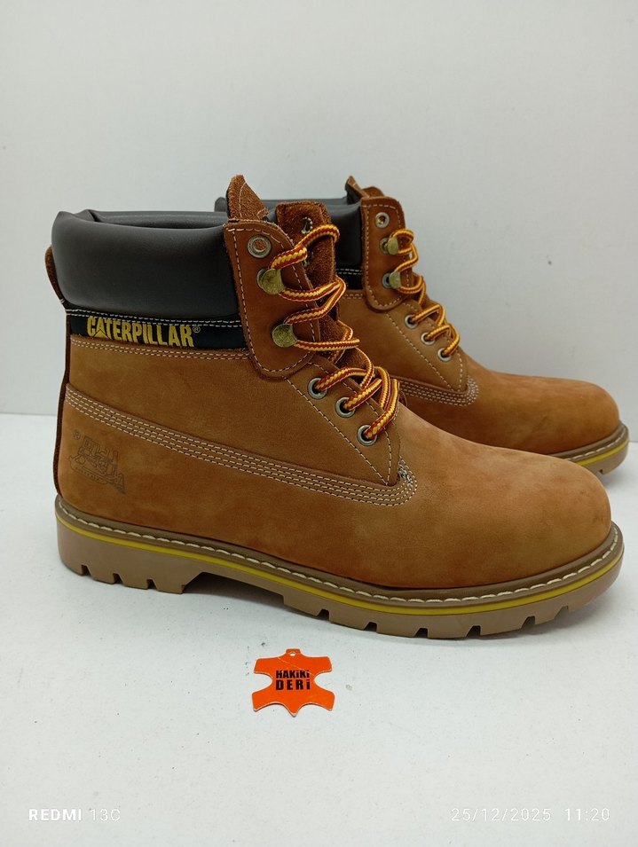 Hakiki Deri Erkek Kahverengi Süet Caterpillar Bot - Görsel 2