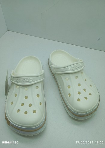 37 Beden Crocs Beyaz Kadın Terlikler Velcro Bantlı