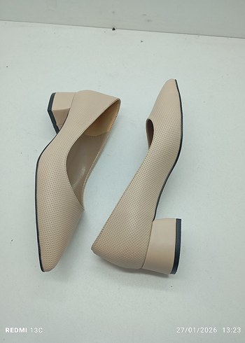 Bej Minimalist Blok Topuklu Stiletto - Görsel 5