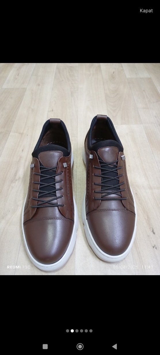 Hakiki Deri Kahverengi Deri Bağcıklı Erkek Spor Ayakkabı - Görsel 2