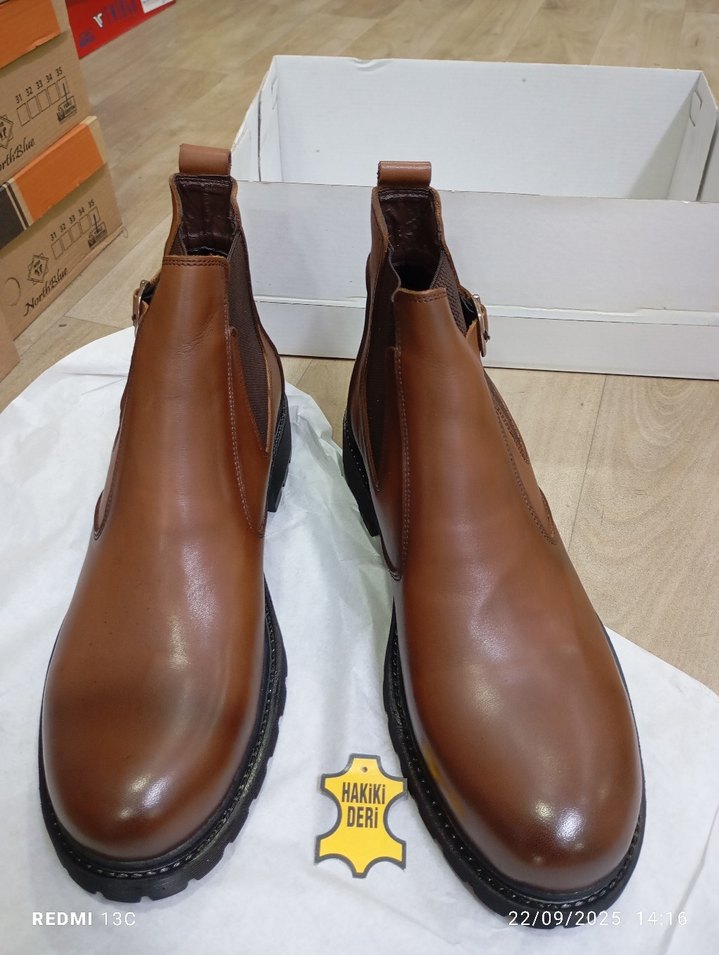 Hakiki Deri Kahverengi Deri Tokalı Erkek Bot - Görsel 5