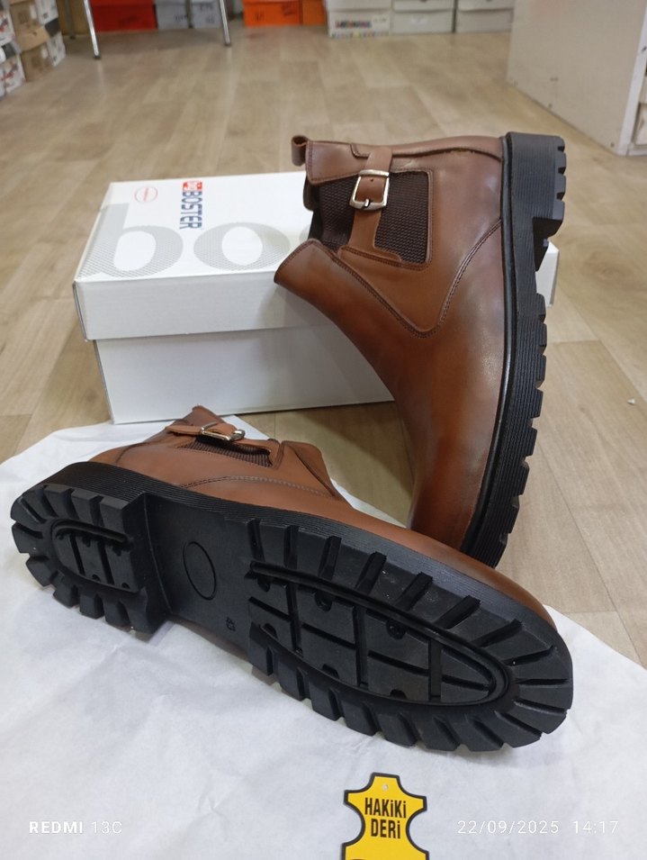 Hakiki Deri Kahverengi Deri Tokalı Erkek Bot - Görsel 2
