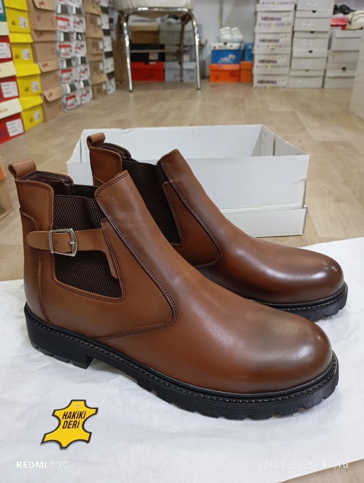 Hakiki Deri Kahverengi Deri Tokalı Erkek Bot - Görsel 4