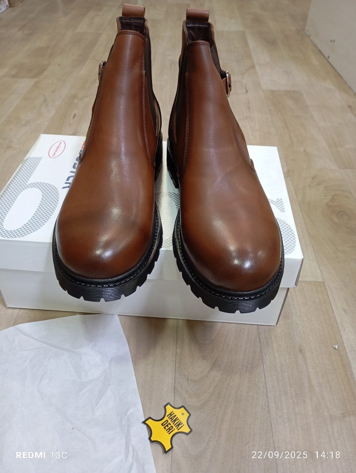 Hakiki Deri Kahverengi Deri Tokalı Erkek Bot - Görsel 4