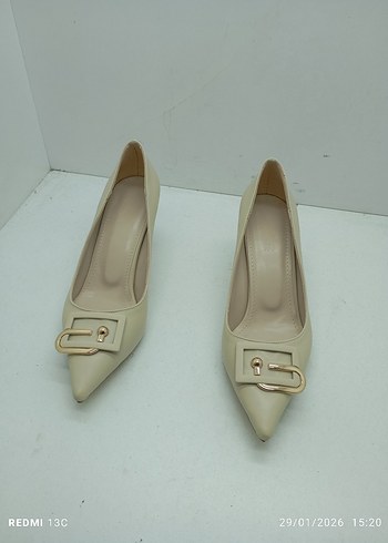 Bej Deri Tokalı Stiletto - Görsel 3