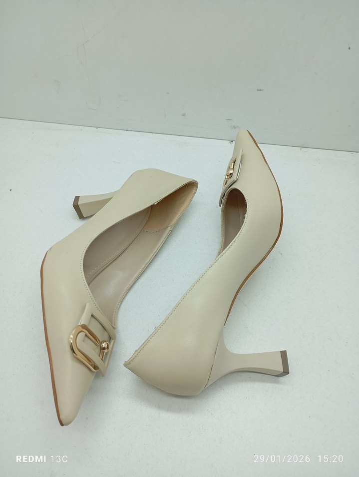 Bej Deri Tokalı Stiletto - Görsel 5