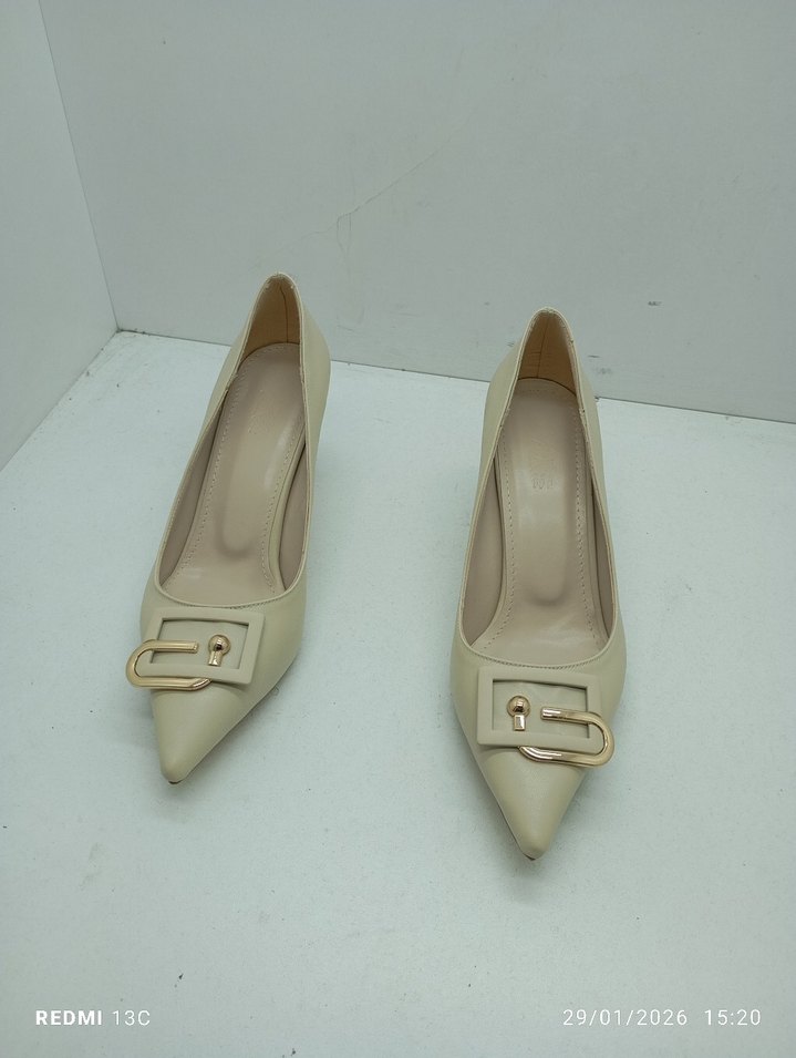 Bej Deri Tokalı Stiletto - Görsel 3