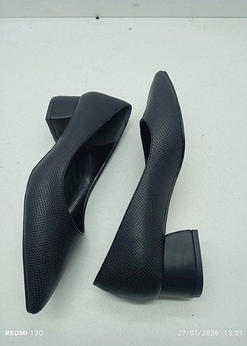 Siyah Yılan Desenli Kadın Topuklu Ayakkabı - Görsel 5