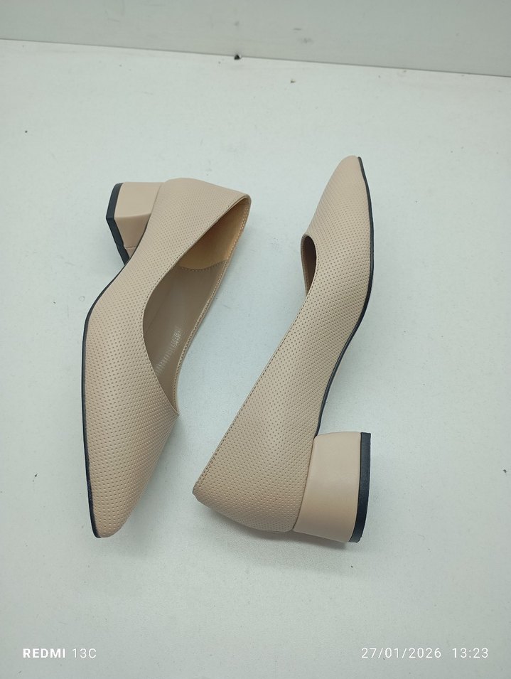 Bej Minimalist Blok Topuklu Kadın Stiletto - Görsel 5