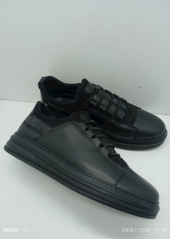 Hakiki Deri Siyah Erkek Spor Ayakkabı, Kemer Detaylı - Görsel 6