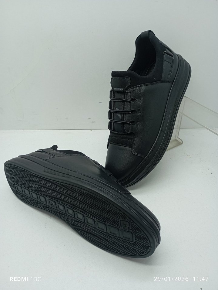 Hakiki Deri Siyah Erkek Günlük Kemerli Spor Ayakkabı - Görsel 2