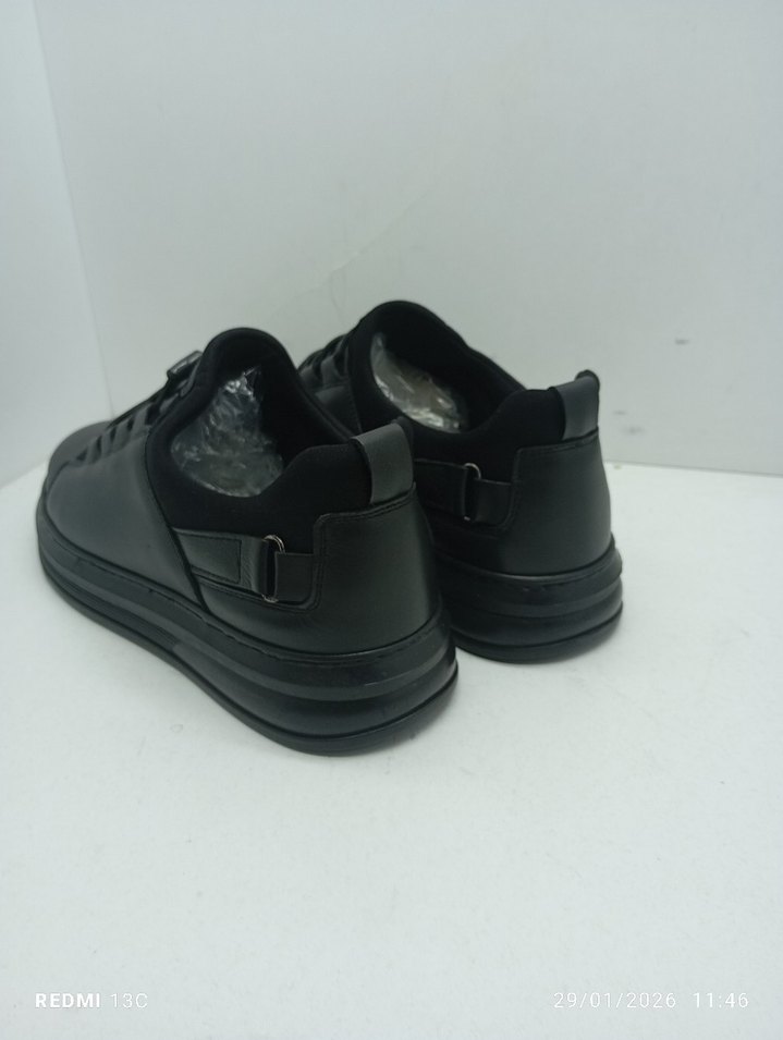 Hakiki Deri Erkek Siyah Günlük Spor Ayakkabı - Görsel 4