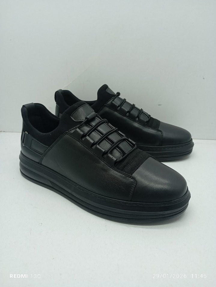 Hakiki Deri Erkek Siyah Günlük Spor Ayakkabı - Görsel 2