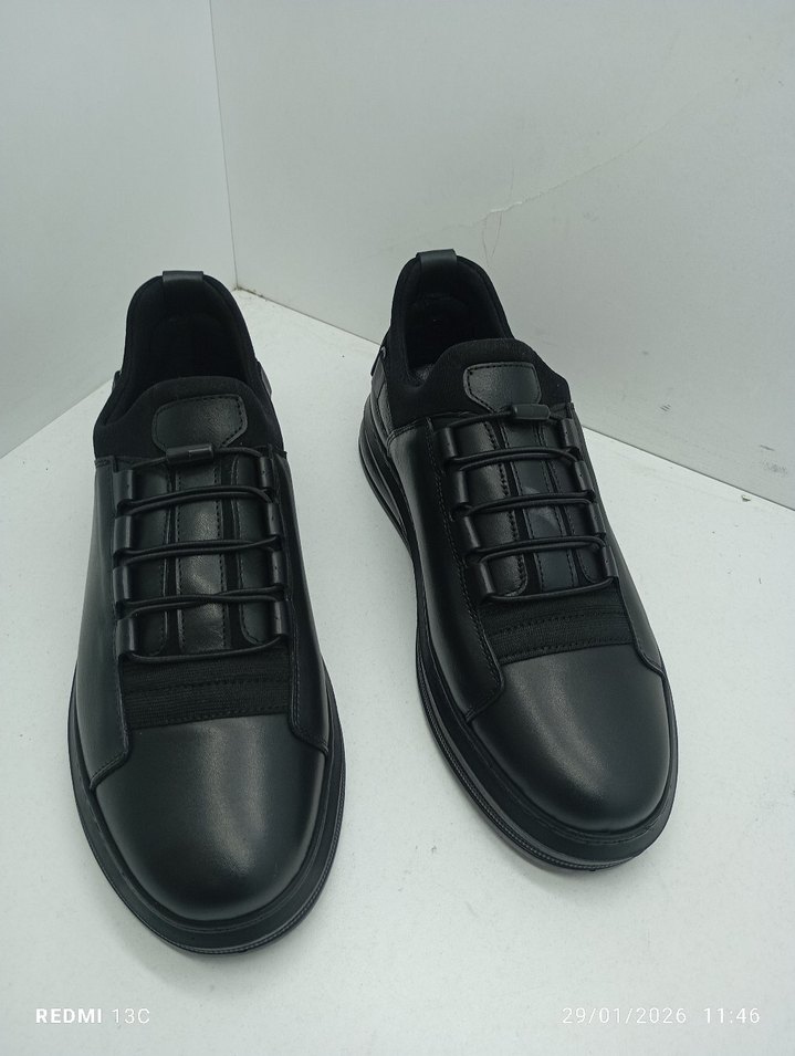 Hakiki Deri Erkek Siyah Günlük Spor Ayakkabı - Görsel 3