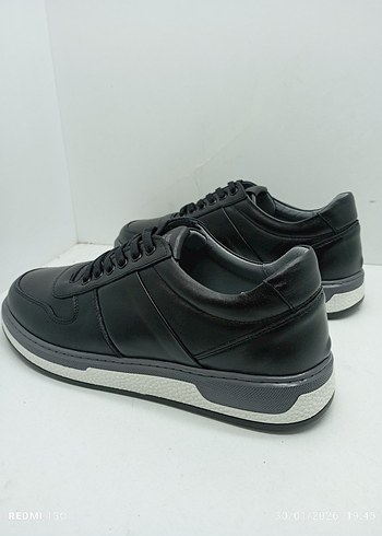 Hakiki Deri Siyah Gri Bağcıklı Erkek Günlük Spor Ayakkabı - Görsel 3