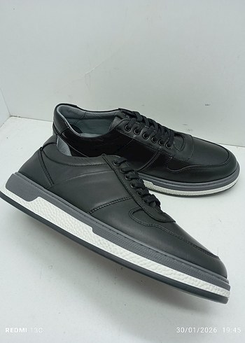 Hakiki Deri Siyah Gri Bağcıklı Erkek Günlük Spor Ayakkabı - Görsel 6