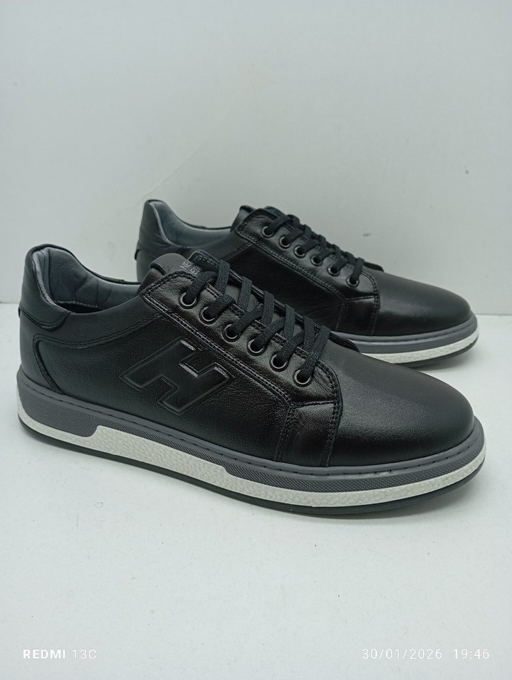 Hakiki Deri Siyah Erkek Spor Ayakkabı Bağcıklı - Görsel 5