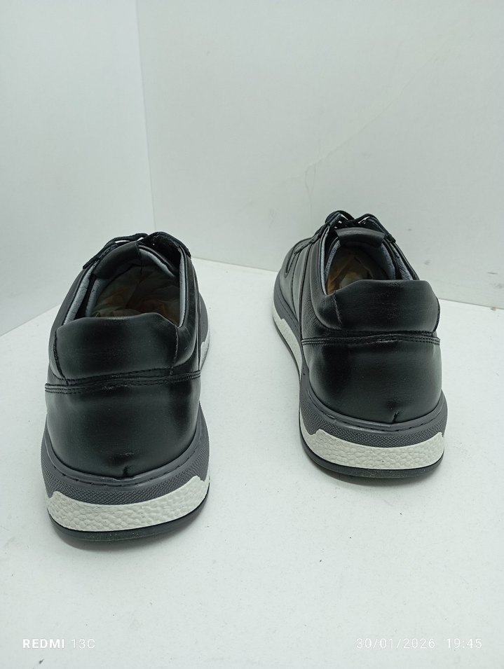 Hakiki Deri Siyah Gri Street Style Erkek Spor Ayakkabı - Görsel 5