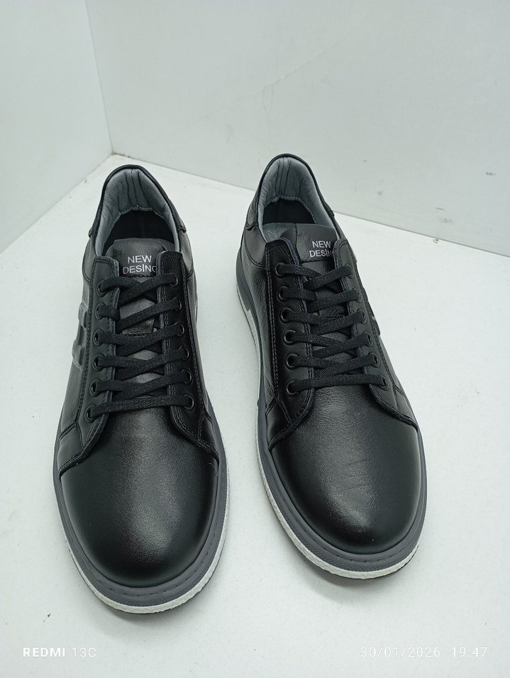 Hakiki Deri Siyah Erkek Spor Ayakkabı - Sokak Stili - Görsel 3