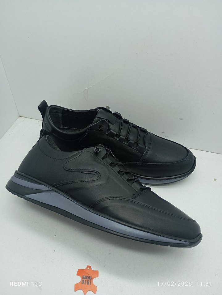 Hakiki Deri 47 numara Siyah Bağcıklı Erkek Spor Ayakkabı - Görsel 2