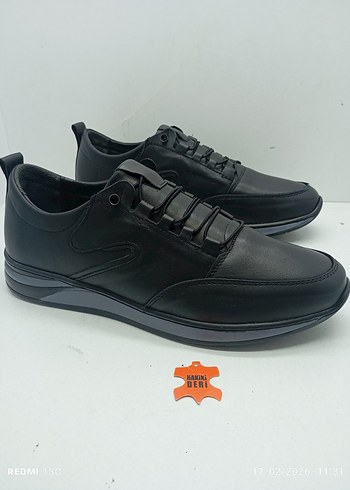 Hakiki Deri Siyah Erkek Günlük Bağcıklı Spor Ayakkabı - Görsel 3