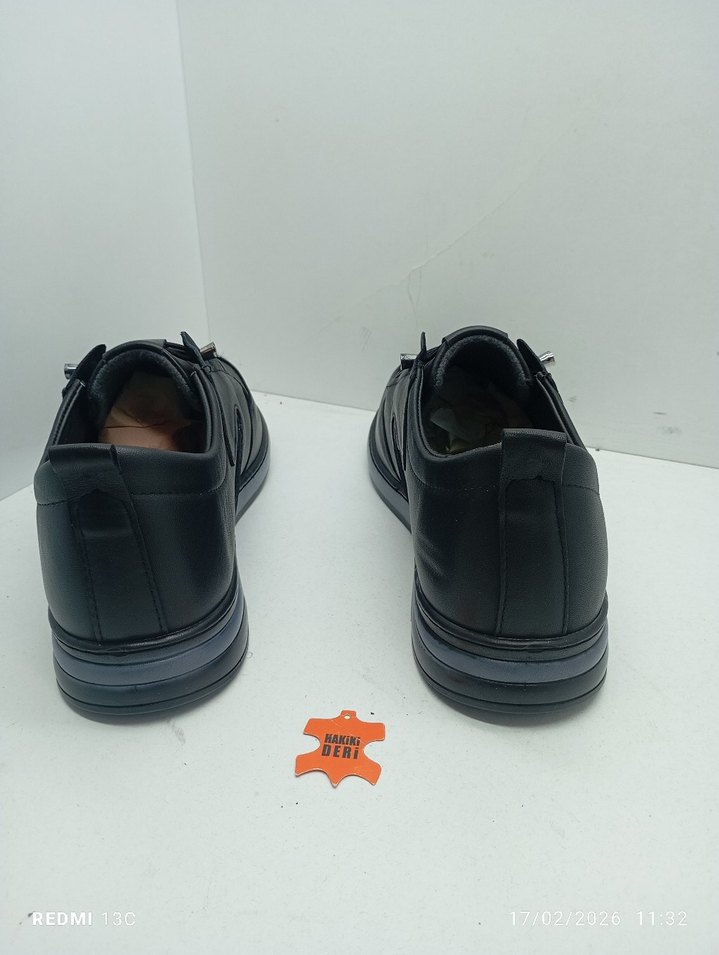 Hakiki Deri Siyah Erkek Günlük Bağcıklı Spor Ayakkabı - Görsel 5