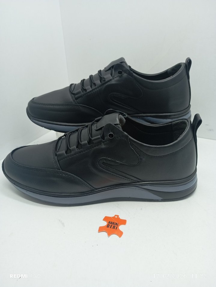 Hakiki Deri Siyah Erkek Günlük Bağcıklı Spor Ayakkabı - Görsel 4