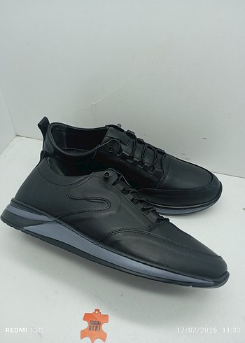 Hakiki Deri 46 Numara Siyah Erkek Spor Rahat Ayakkabı - Görsel 2