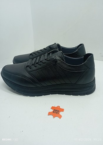 Hakiki Deri Siyah Erkek Spor Ayakkabı Bağcıklı - Görsel 4