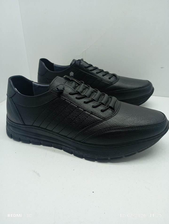 Hakiki Deri Siyah Erkek Spor Ayakkabı Bağcıklı - Görsel 2