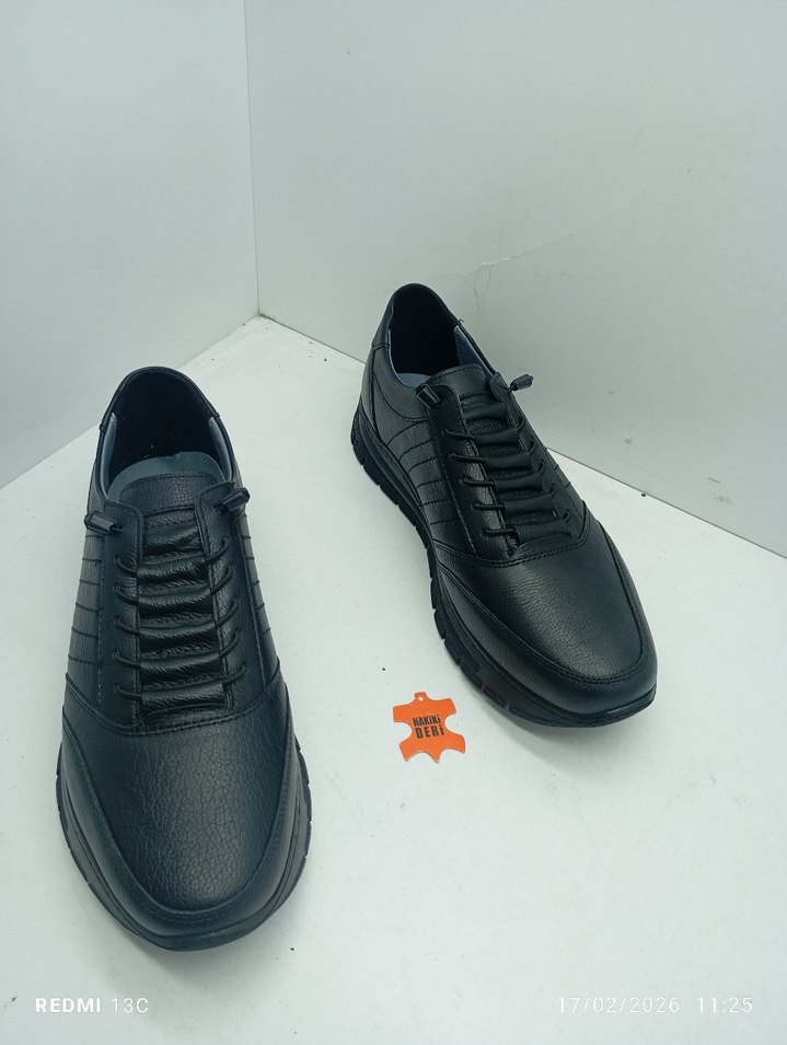 Hakiki Deri Siyah Erkek Spor Ayakkabı Bağcıklı - Görsel 3