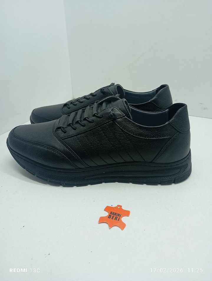 Hakiki Deri Siyah Erkek Spor Ayakkabı Bağcıklı - Görsel 4