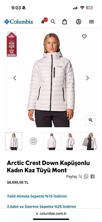 Columbia Columbia arctic crest down kapüşonlu kaz tüyü mont