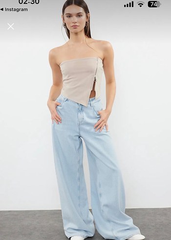 Trendyol & Milla Bej Straplez Mini Denim Büstiyer