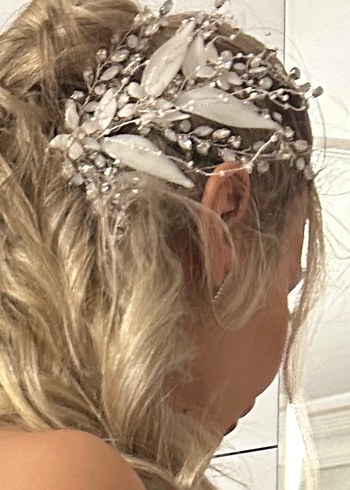 2 adet Beyaz Boncuklu Bohem Cam Saç Aksesuarı Gelin Tokası - Görsel 2