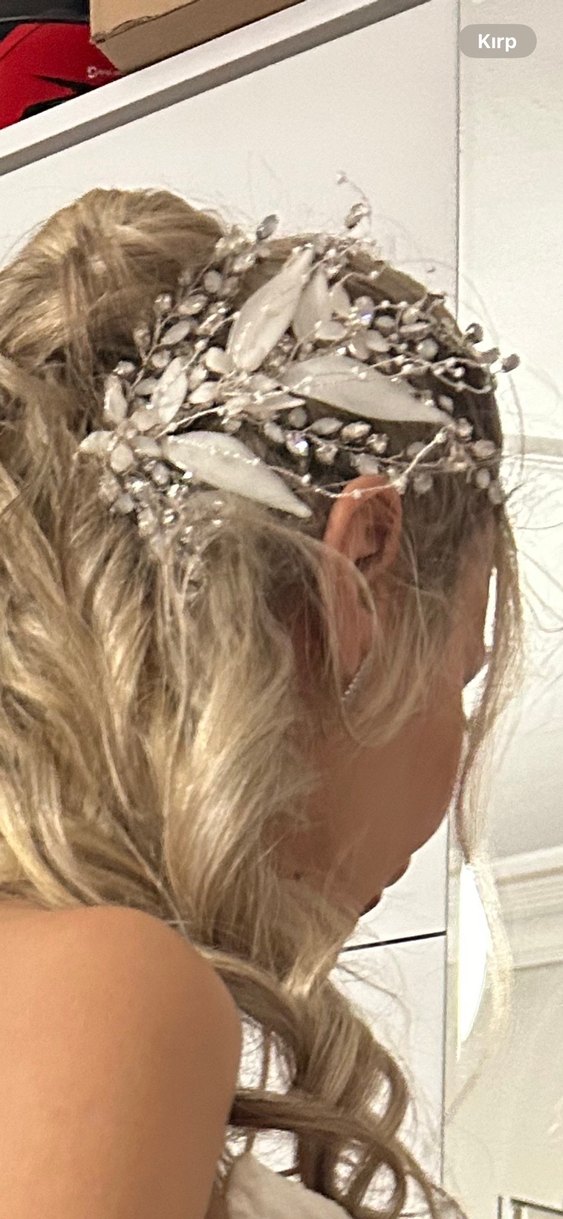 2 adet Beyaz Boncuklu Bohem Cam Saç Aksesuarı Gelin Tokası - Görsel 2