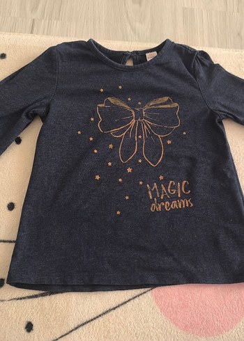 Kız Çocuk Uzun Kollu Baskılı Gri Denim Tişört - Görsel 2