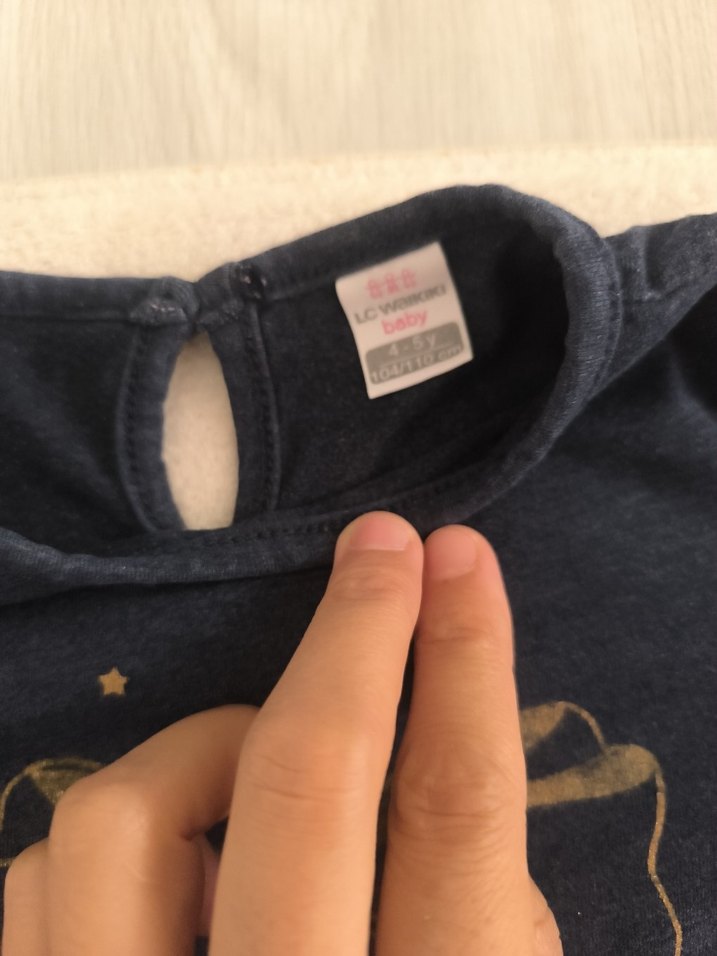 Kız Çocuk Uzun Kollu Baskılı Gri Denim Tişört - Görsel 3