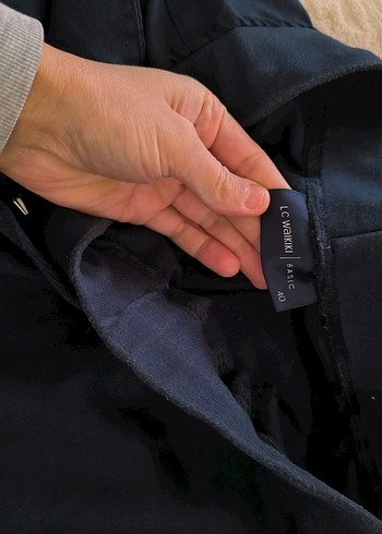 Düğmeli Lacivert Keten Kadın Pantolon - Görsel 3